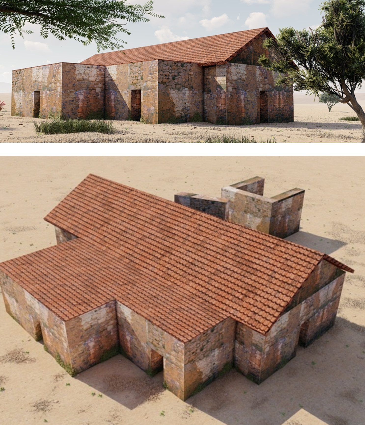 Fig.2. Reconstrucción de la villa rural situada en la zona más alta de la necrópolis (Seg. W. Palomino)