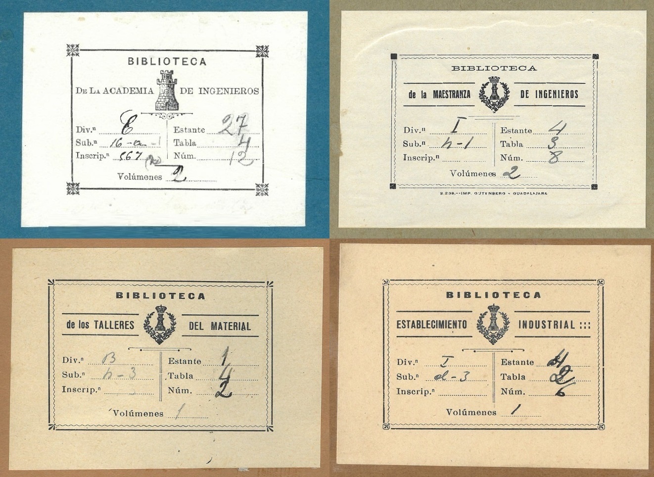 05. Etiquetas encoladas de la Biblioteca de Ingenieros en sus diversas denominaciones