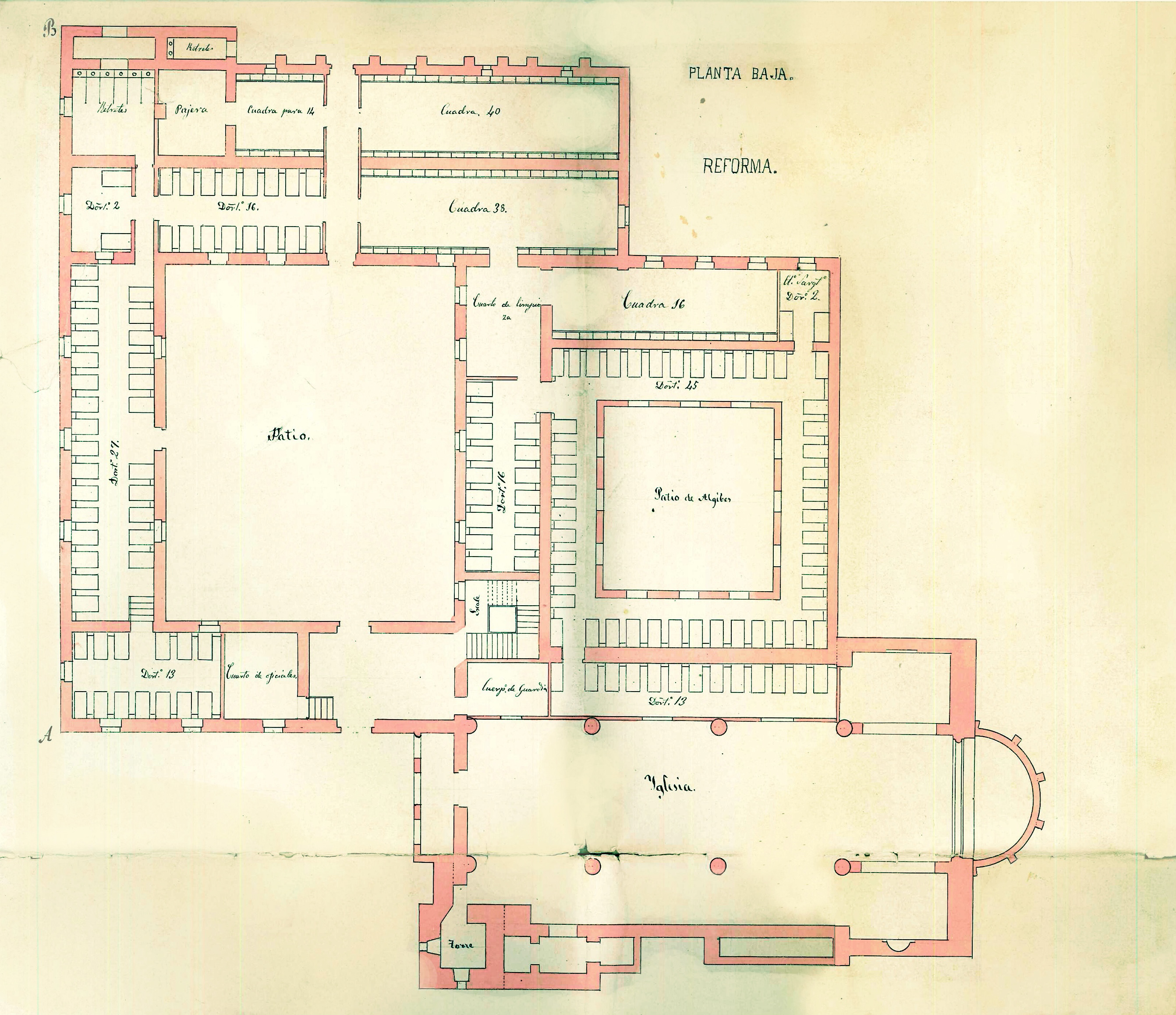 11.	Plano del convento de San Francisco, reconvertido en cuartel de caballería en 1839 e instituto de segunda enseñanza en 1840.