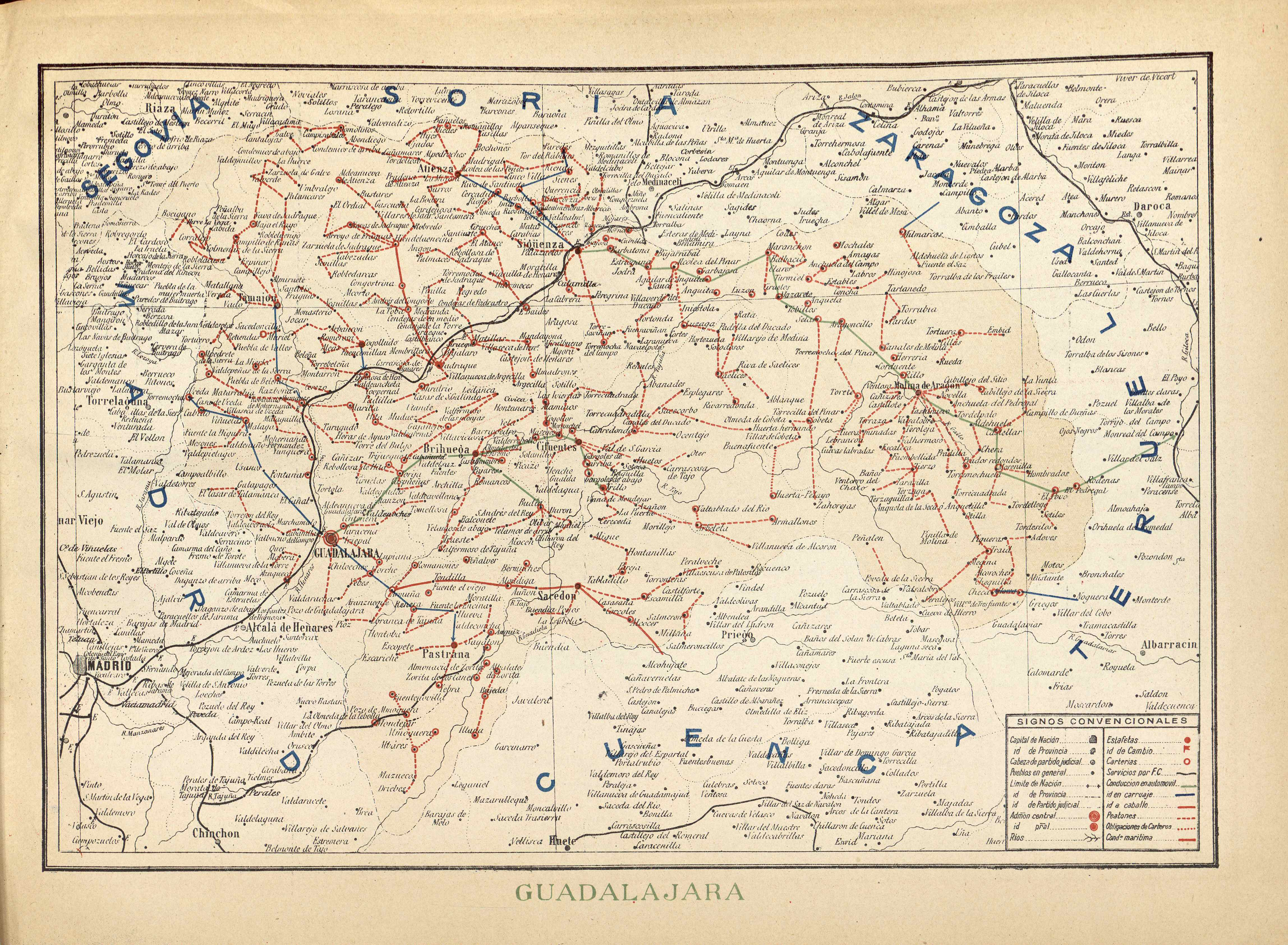 Rutas postales de Guadalajara, en Los servicios de correos en España (1920)