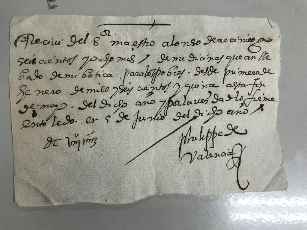 Recibo de medicinas del Hospital de la Misericordia (1615)