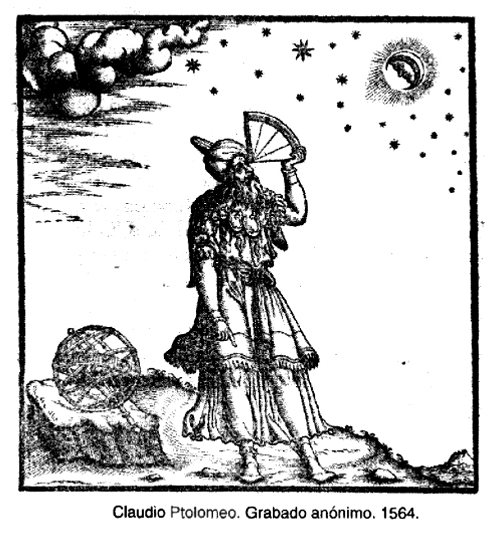  Claudio Ptolomeo, grabado anónimo de 1564 (Almageto sobre las medidas de las líneas rectas)