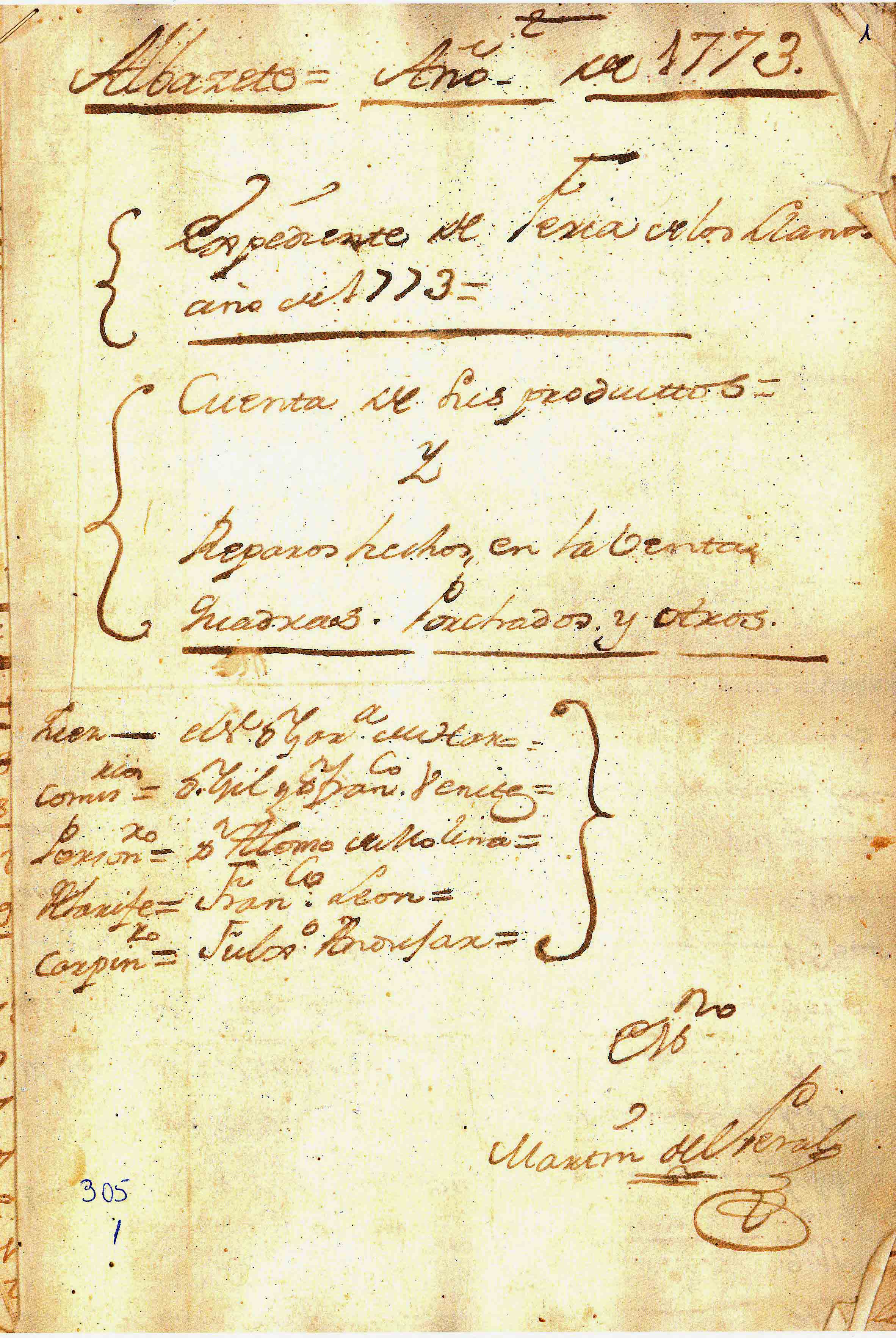 1773. Expediente de feria en Los Llanos. Cuentas de us productos y reparos hechos en la venta, cuadras, porcados y otros