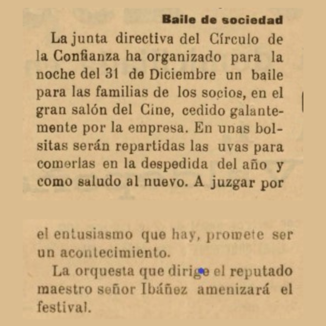 Baile en el Círculo de la Confianza de Valdepeñas. Fuente: Biblioteca Virtual de Castilla-La Mancha. El Eco de Valdepeñas. 31/12/1928