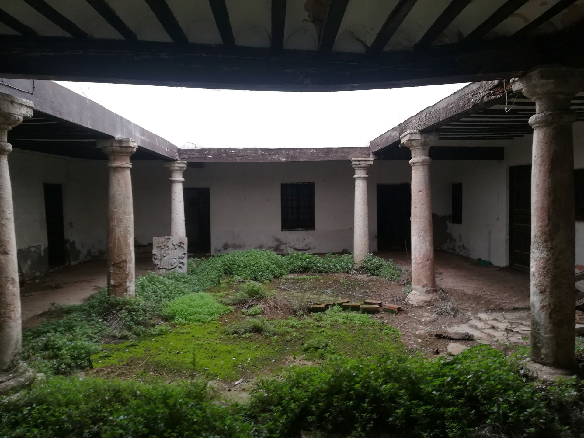 Patio porticado columnado central.