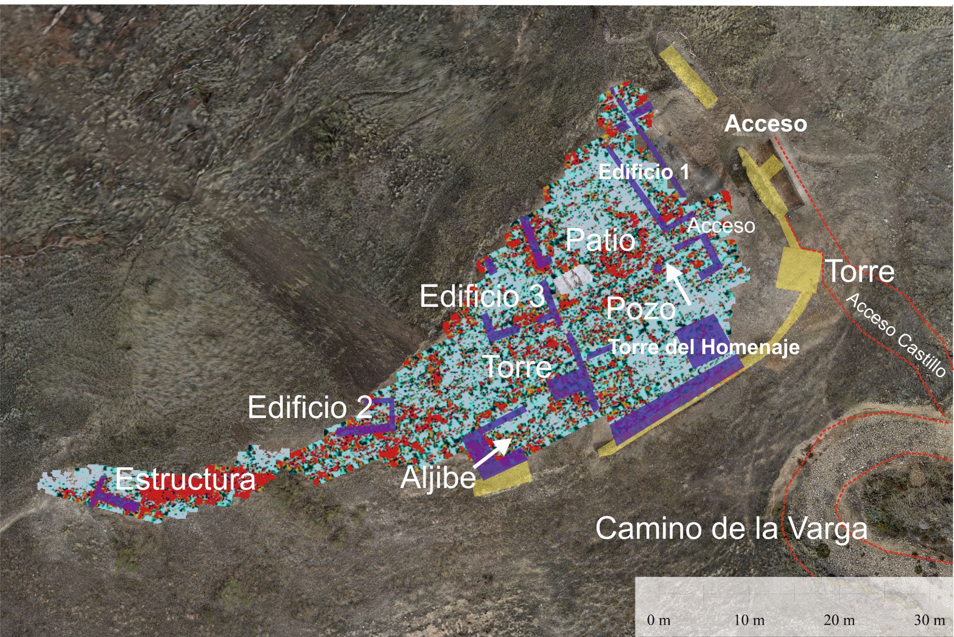 Fig. 2. Elementos identificados con la prospección georradar en el espacio intramuros en la campaña de 2022.