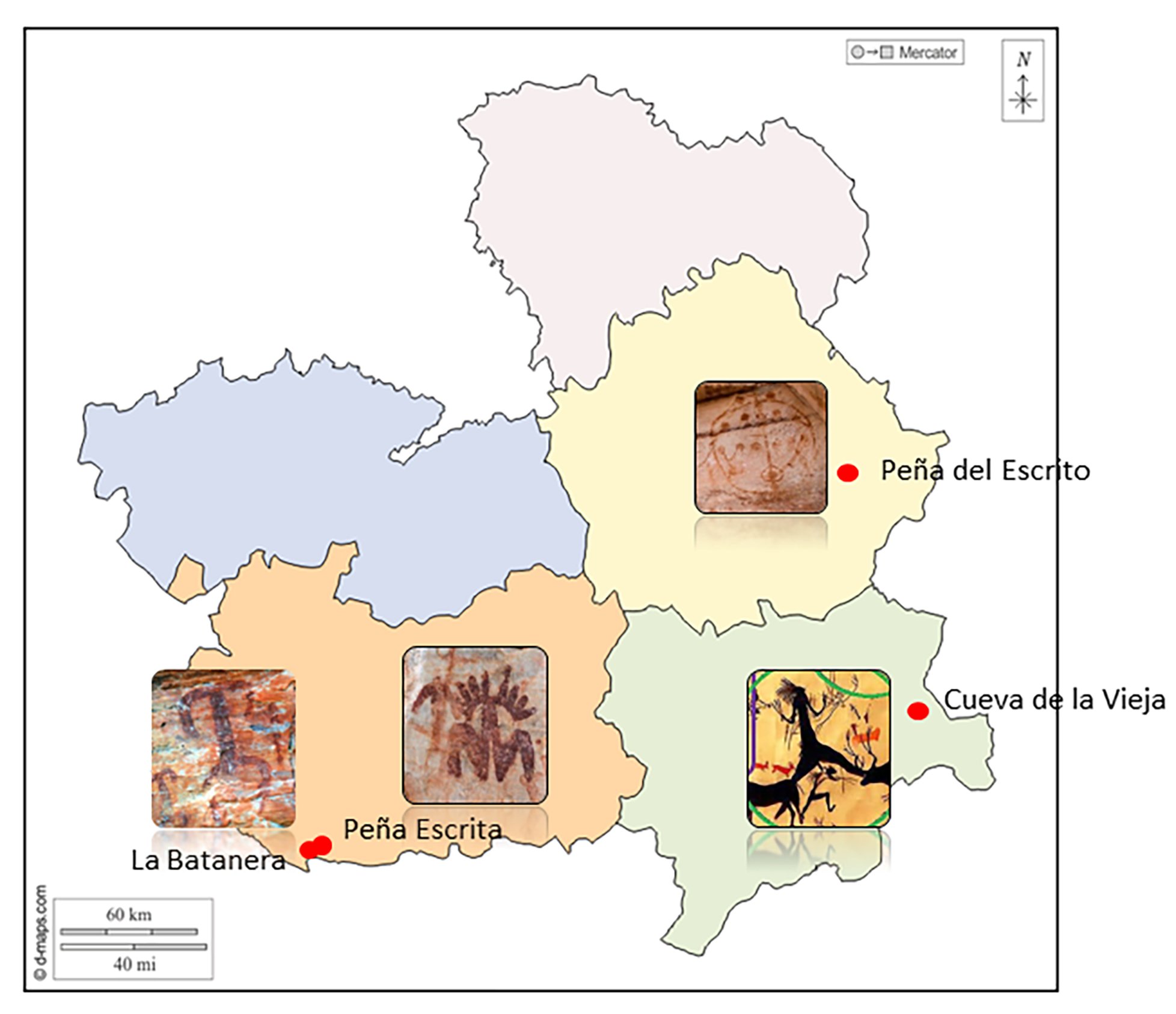 Mapa de situación de los yacimientos. Elaboración propia