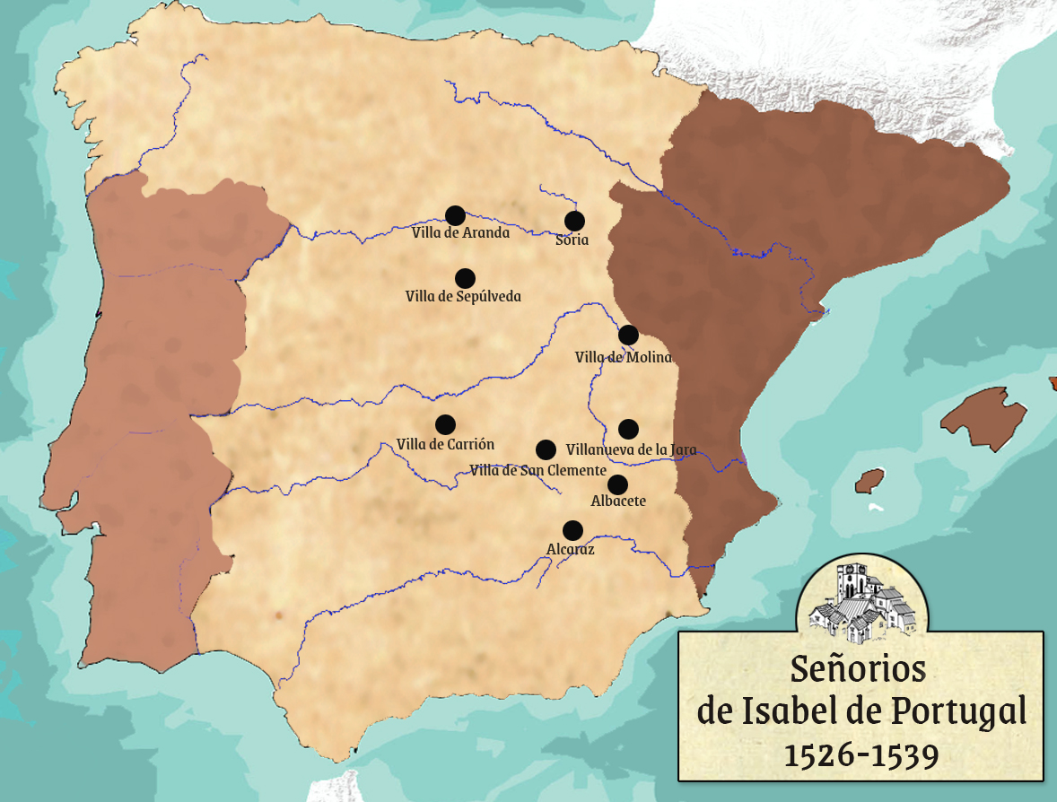 7.	Mapa con la ubicación de las ciudades y villas adjudicadas en señorío a la emperatriz para sostenimiento de su Casa.