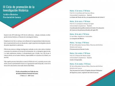 Calendario del III Ciclo de conferencias de promoción de la Investigación Histórica.