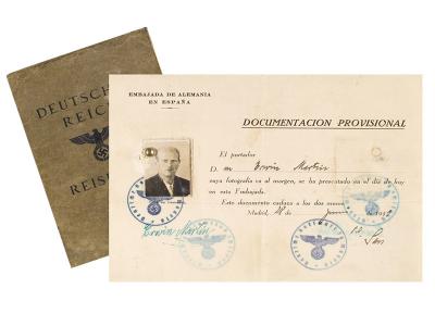 Pasaporte y documentación provisional expedida por la Embajada Alemana en Madrid a favor de Erwin Martin Mueller (1939).