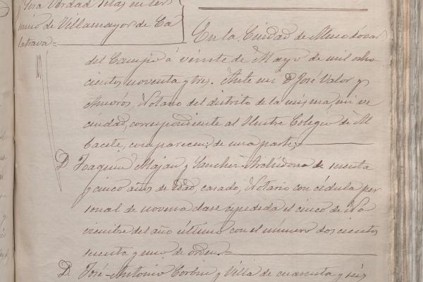 Escritura de constitución de la sociedad “La Aventurada” para la explotación de cuatro minas de plomo en Villamayor de Calatrava. 1893, mayo, 20. Almodóvar del Campo (Ciudad Real). AHP de Ciudad Real.
